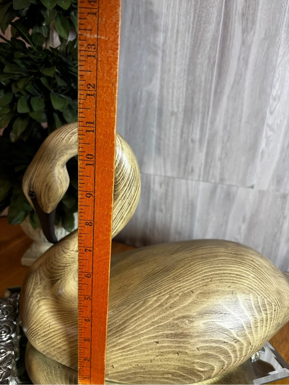 Vintage Large Faux Wood Grain Swan Sculpture Mid-Century Modern Coastal